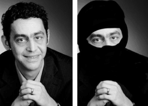 Fouad Sidali, met en zonder gevingerverfde niqaab