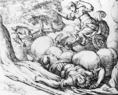 Venus treurt om de dood van Adonis. Ets door Antonio Tempesta (1555–1630)